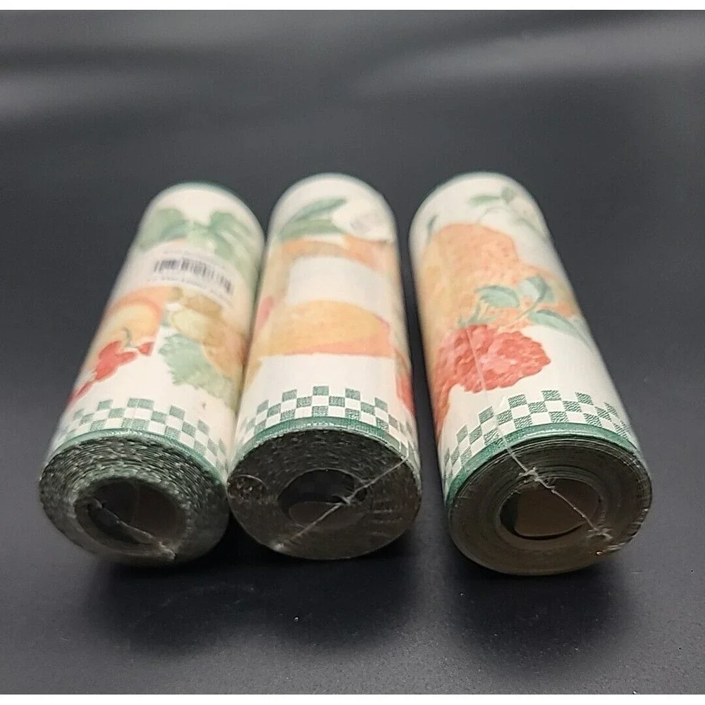 3 VTG Unopened Wallpaper Border Rolls Fruit Grapes Pears Berries 5.5 Yd Each NOS